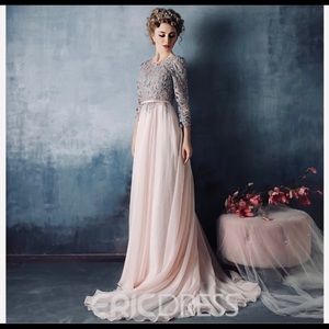 3/4 Sleeve Applique Chiffon A Line Evening Dress